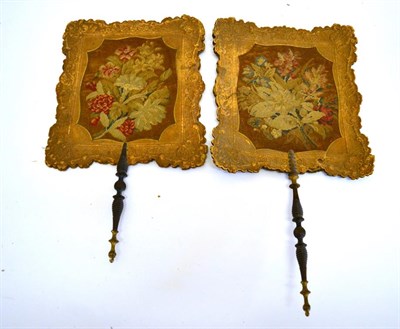Lot 5067 - A Near Pair of Mid-19th Century Berlin Wool Work Fixed Fans or Face Screens framed with...