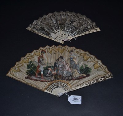 Lot 5075 - A Regency Ivory Fan with tiny gorge, gilded and silvered, the barrel head finished with...