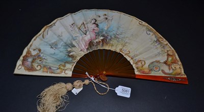 Lot 5081 - A Very Pretty Painted Fan, circa 1910, the monture of blond tortoiseshell and the upper guard...