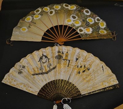 Lot 5083 - Two Large Late 19th Century Fans, one with an attractive Chinoiserie leaf, the other Japanese, with