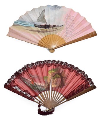Lot 5084 - Sailing: A Late 19th Century Wood Fan, the monture relatively plain save for varnished guards...