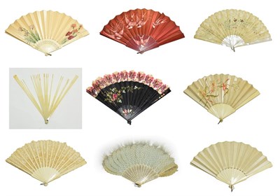 Lot 5086 - A Selection of Large Late 19th Century Fans, to include: a good cream silk satin folding fan...