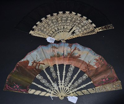 Lot 5089 - Two 19th Century Ivory Fans with unusual montures, the first with a narrow leaf thus a smaller...