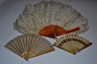 Lot 5092 - Three 19th Century Fans, comprising a small and pale horn brisé with barrel head, circa...
