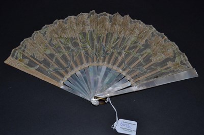Lot 5092C - An Early 20th Century White Mother-of-Pearl Fan, the leaf of silk net, embroidered overall with...