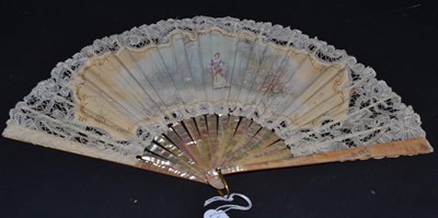 Lot 5093 - A First Quarter 20th Century Fan, the monture an attractive pink Mother of Pearl, the leaf, mounted