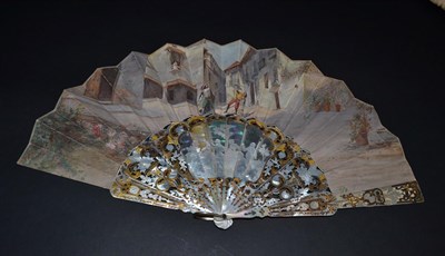 Lot 5094 - A Late 19th Century Painted Fan, the ornate and substantial gorge perhaps indicating origins in...