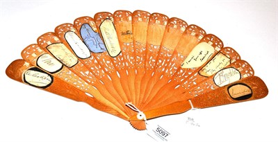 Lot 5097 - A Wood Brisé Autograph Fan, with links to Switzerland, later 19th century, the thirteen inner...