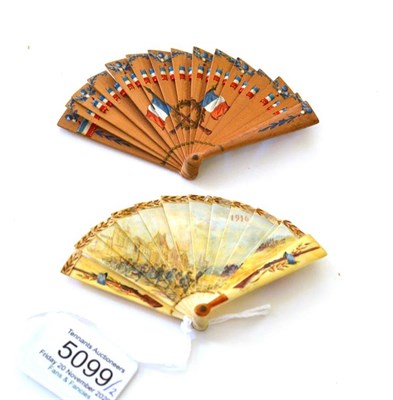 Lot 5099 - Militaria: Two Scarce French Miniature Brisé Fans from the Great War, WWI. The first, dated...