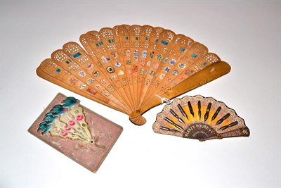 Lot 5104 - A Late 19th Century Wood Brisé Scrap Fan, the sixteen inner sticks applied recto/verso with...