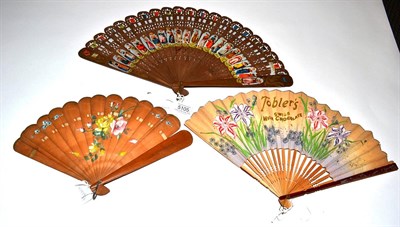 Lot 5105 - A 19th Century Wood Brisé Fan, with colourful applied printed panels showing the costumes of...