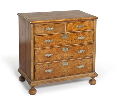 Lot 1293 - A Burr Elm and Pine Sided Five Drawer Straight Front Chest, the quarter-veneered top above two...