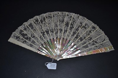 Lot 5137 - A Late 19th Century Medium Size Brussels Point De Gaze Needle Lace Fan, the monture of a bright and