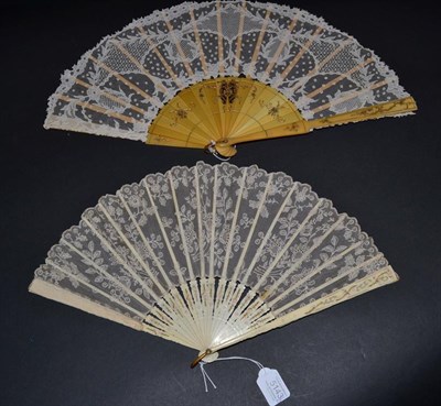 Lot 5143 - Two Irish Lace Fans from the early 20th century, the first of Carrickmacross needle lace, the loops