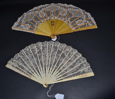 Lot 5143 - Two Irish Lace Fans from the early 20th century, the first of Carrickmacross needle lace, the loops