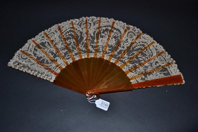 Lot 5149 - A Good Late 19th Century Brussels Point De Gaze Needle Lace Fan, the crisp leaf mounted on...