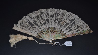 Lot 5151 - A Very Attractive Circa 1900 Brussels Needle Lace Fan, the Art Nouveau designed leaf mounted...