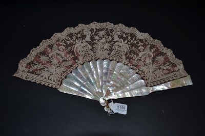 Lot 5159 - A Circa 1860's Green/Pink Mother-of-Pearl Fan (Burgau), with very attractive engraving to the...