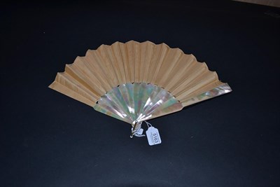 Lot 5163 - Circa 1860's A Black Chantilly Lace Fan backed with cream silk, and mounted on green/pink...
