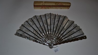 Lot 5166 - A Good Circa 1900-1910 Brussels Bobbin Lace Fan, the leaf with a background of black net,...