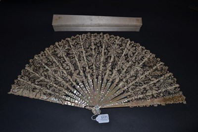Lot 5171 - Initialled ''SH'', A Late 19th Century Brussels Bobbin Lace Fan embroidered with silver...