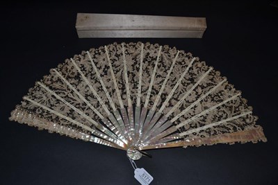 Lot 5171 - Initialled ''SH'', A Late 19th Century Brussels Bobbin Lace Fan embroidered with silver...