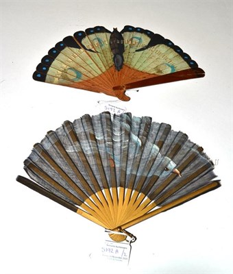 Lot 5192A - A Moth/ Butterfly Fan and A Seagull Fan: Two Novelty Fans, the first a wood brisé, the guards...