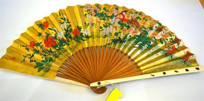 Lot 5211 - Circa 1870's, A Japanese Fan, Ogi, Meiji Period, the ivory monture simple, the gorge sticks of...
