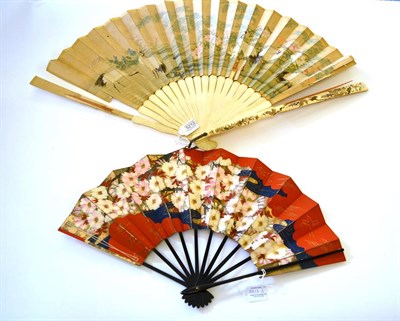 Lot 5212 - A Late 19th Century Japanese Fan, Ogi, the monture of ivory, painted with various colours of...