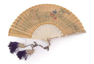 Lot 5212 - A Good Japanese Folding Fan, Ogi, circa 1870's, Meiji period, with ivory monture, the guards...