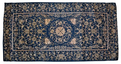 Lot 5215 - Of Chinese Interest: A 20th Century Navy-Blue Silk Cover or Wall Hanging, embroidered profusely...