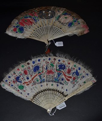 Lot 5221 - Two 19th Century Chinese Feather Fans, Qing Dynasty, the montures of bone, simply carved and...