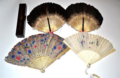 Lot 5222 - An Early 20th Century Chinese Fan, the monture of bone, plain other than a carved roundel to...