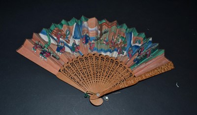 Lot 5223 - A Late 19th Century Chinese Mandarin Fan, the double leaf mounted on carved and pierced wood...