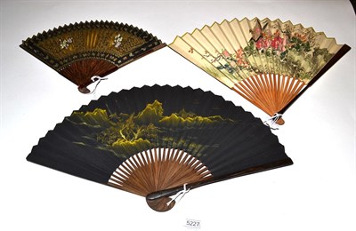 Lot 5227 - A Good 19th Century Chinese Fan, Qing Dynasty, with unusual wood sticks, the guards with white...