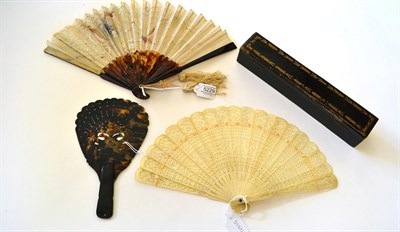 Lot 5229 - An Early 20th Century Chinese Fan, the sticks and ribs of tortoiseshell, the cream gauze leaf...