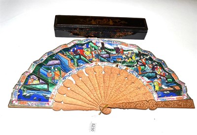 Lot 5230 - A Boxed Chinese Canton Carved Sandalwood Mandarin Fan, Qing Dynasty, circa 1840's, the monture with