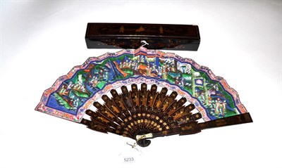 Lot 5233 - A Circa 1840's Chinese Mandarin Fan, Qing Dynasty, the double paper leaf mounted on black...