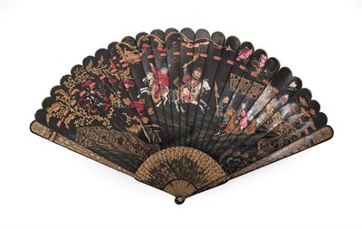 Lot 5235 - An Unusual Chinese Painted Brisé Fan, Qing Dynasty, circa 1840, black lacquer on wood, the...