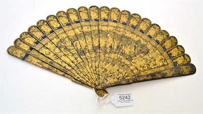 Lot 5242 - A Circa 1840's Chinese Wood Brise Fan, the sticks lacquered in black and decorated in gold, the...