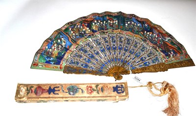 Lot 5244 - A Chinese Filigree Metal Mandarin Fan, the monture also enamelled, with flowers, foliage and...