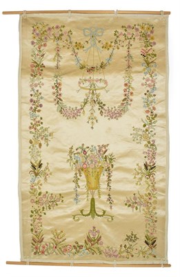 Lot 5254 - A Very Pretty 19th Century Hanging worked with a mix of ribbon work and tambour in silk thread,...