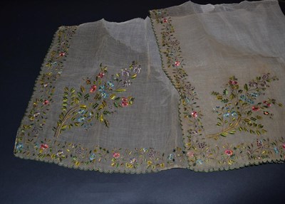 Lot 5257 - An Early Embroidered Fine Gauze Flounce or Possibly an Apron, as the sides and lower edge are...