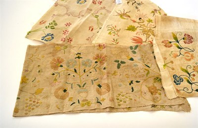 Lot 5262 - Four 18th Century Embroidered Panels, deconstructed from larger items of dress or furnishing....