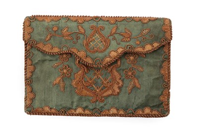 Lot 5264 - An Extremely Rare Mid-Green Silk Letter Case, final quarter of the 1700's to the beginning of...