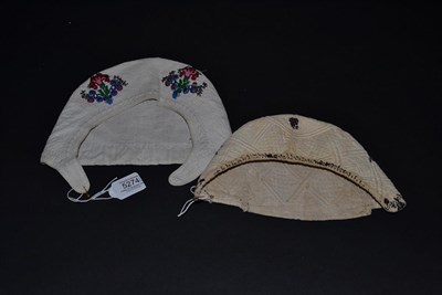 Lot 5274 - Two 19th Century Beaded Caps, European, possibly Boutis de Provence, one beaded with three...