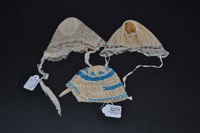 Lot 5277 - Three Early 19th Century Knitted and Beaded European Caps, of a size suitable for a baby or...