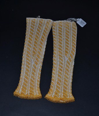 Lot 5291 - A Vibrant Pair of Beaded Fingerless Mittens, circa 1890's, worked on white, golden yellow glass...