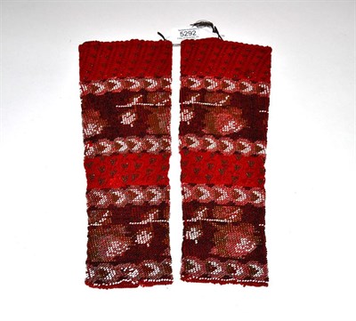 Lot 5292 - A Heavy Pair of Knitted and Woven Beadwork Fingerless Mittens, circa 1890's, the ground a...