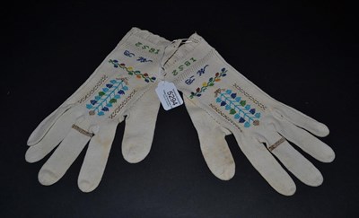 Lot 5294 - A Small Pair of Beaded 19th Century Cream Cotton Gloves, dated 1852, with the initials MB....